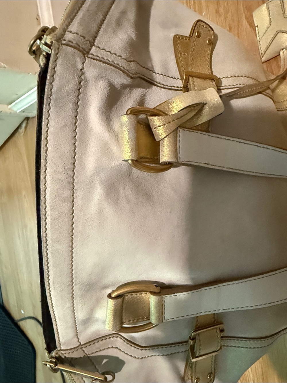 YSL Saint Laurent Downtown Leather Tote Shoulder Bag Gold Trim Off-White - Picture 13 of 13